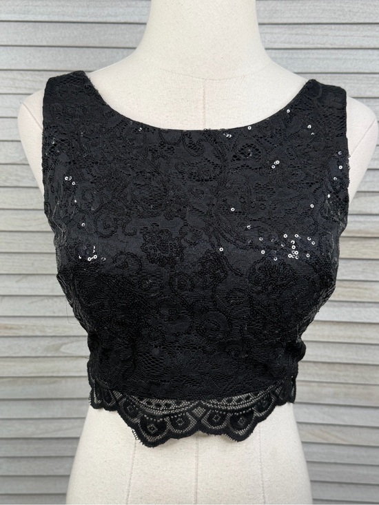 City Studio Tops - CITY STUDIO Black Lace & Sequins Crop Top-1 (Juniors)